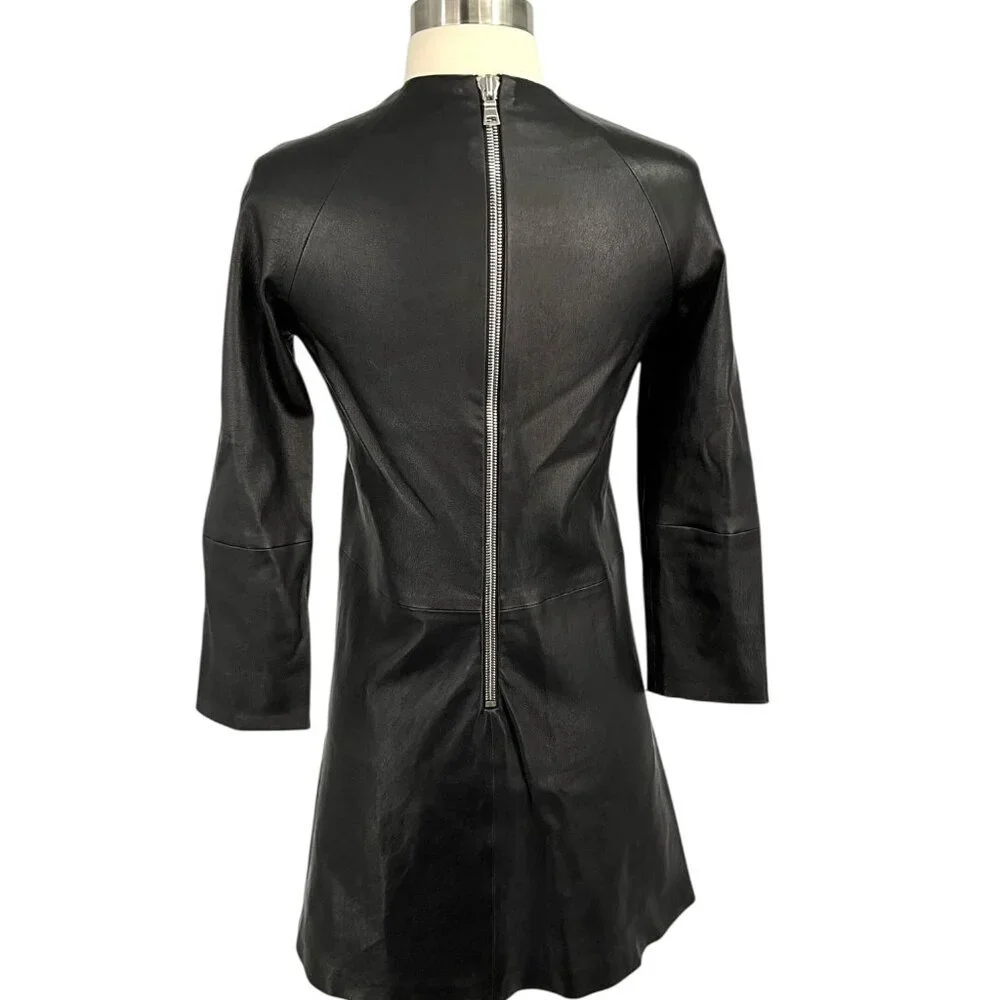 THEPERFEXT Harlem Leather Dress Black Zip Back 3/4 Sleeves Size M Medium - Picture 5 of 11